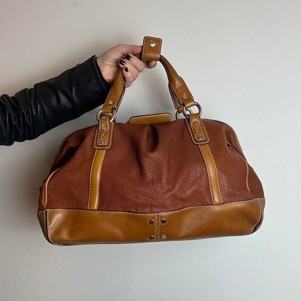 Cole Haan vintage y2k brown caramel leather studded satchel handbag with silver - Picture 5 of 7
